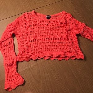 Crocheted Cropped Coral Sweater